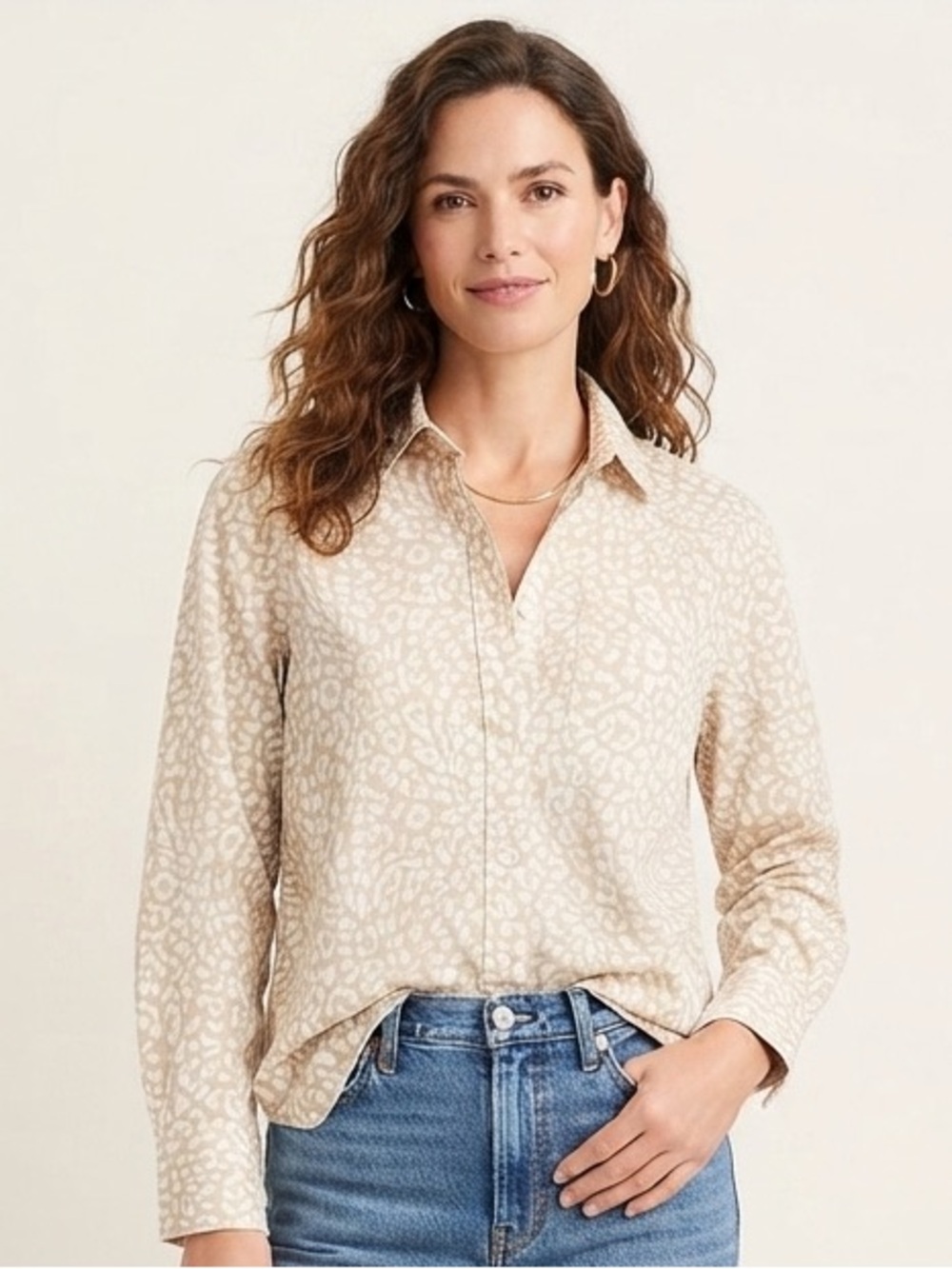 J.Crew Button Down Women S Tan Leopard Print Long Sleeve Classic Shirt